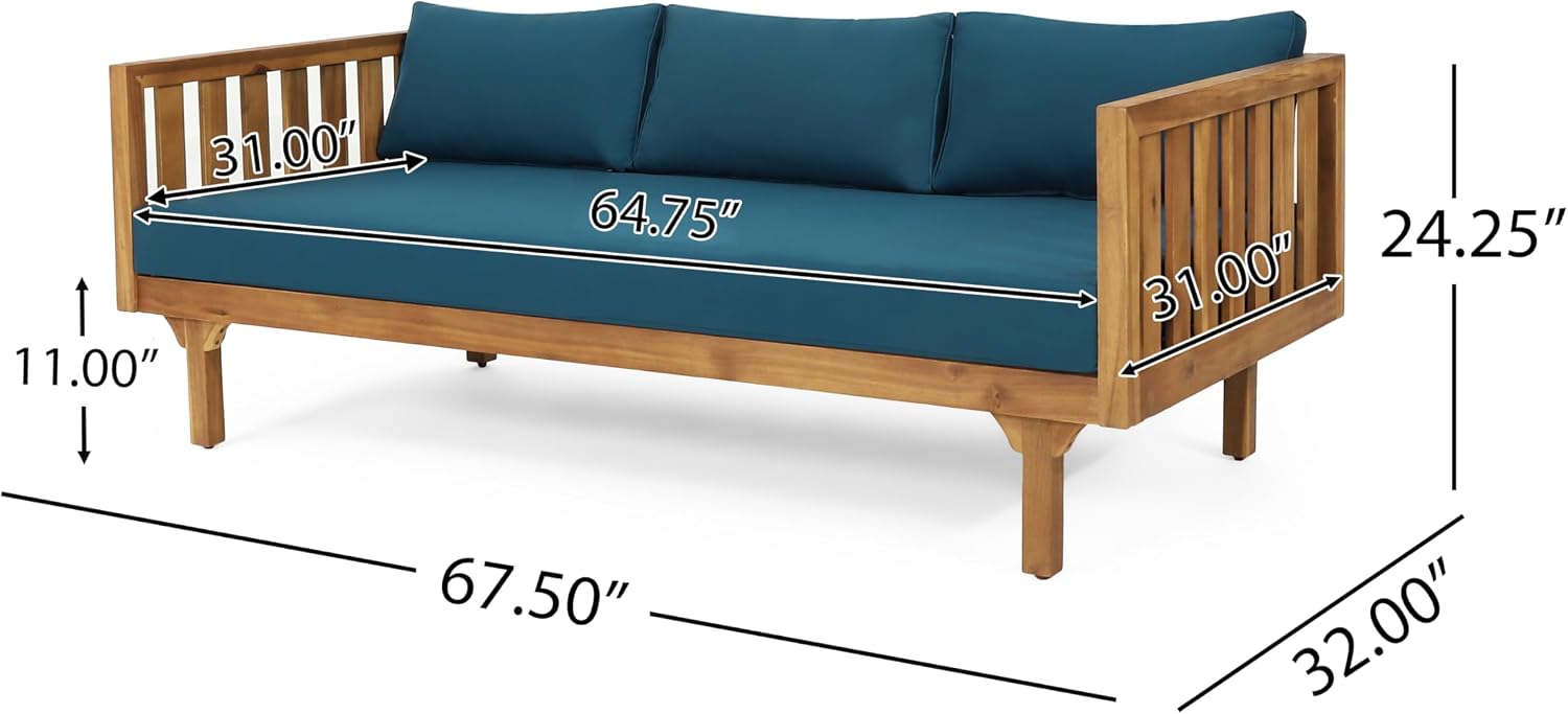 Dark Teal Acacia Wood 3-Seater Outdoor Daybed with Cushions