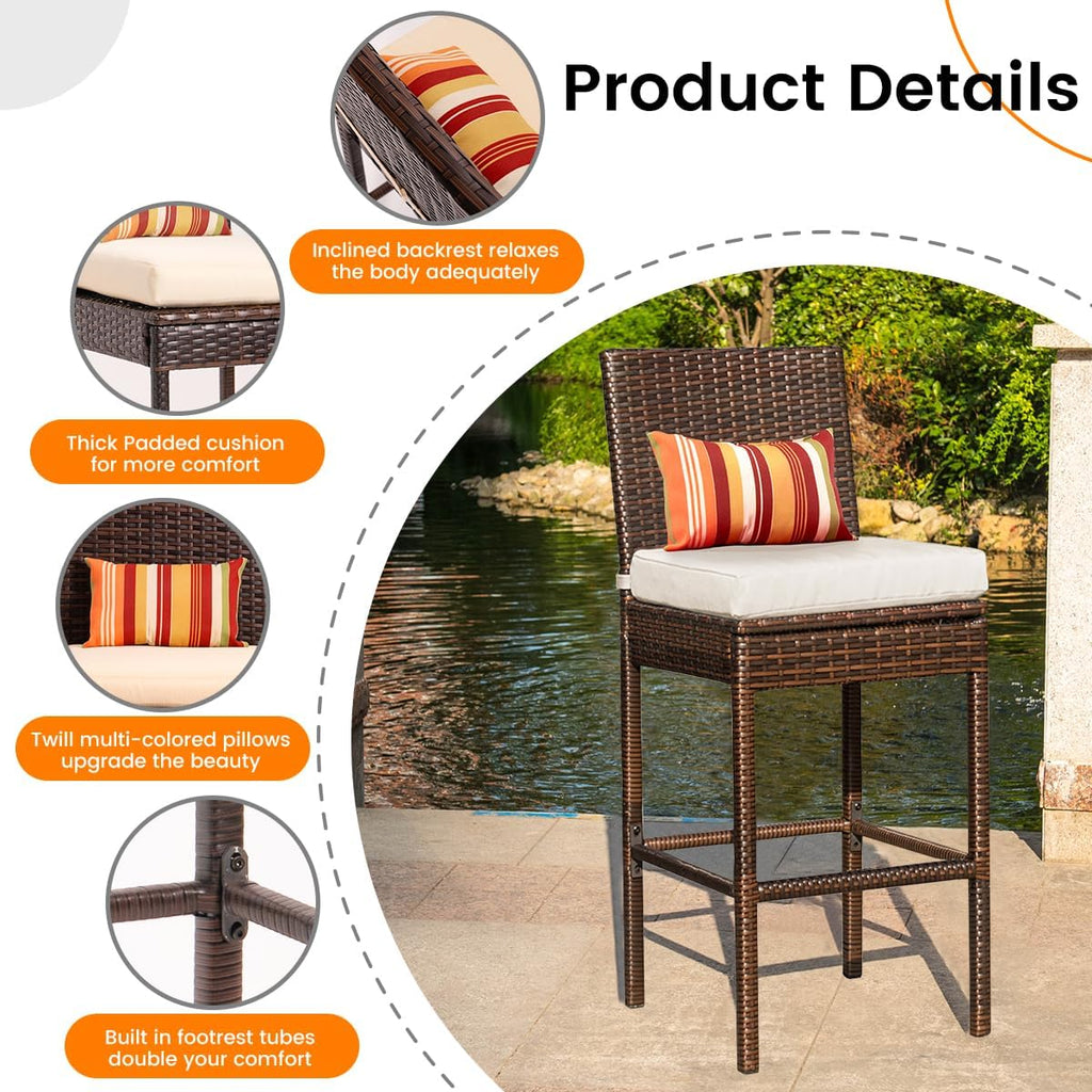 Set of 2 Outdoor Wicker Bar Stools