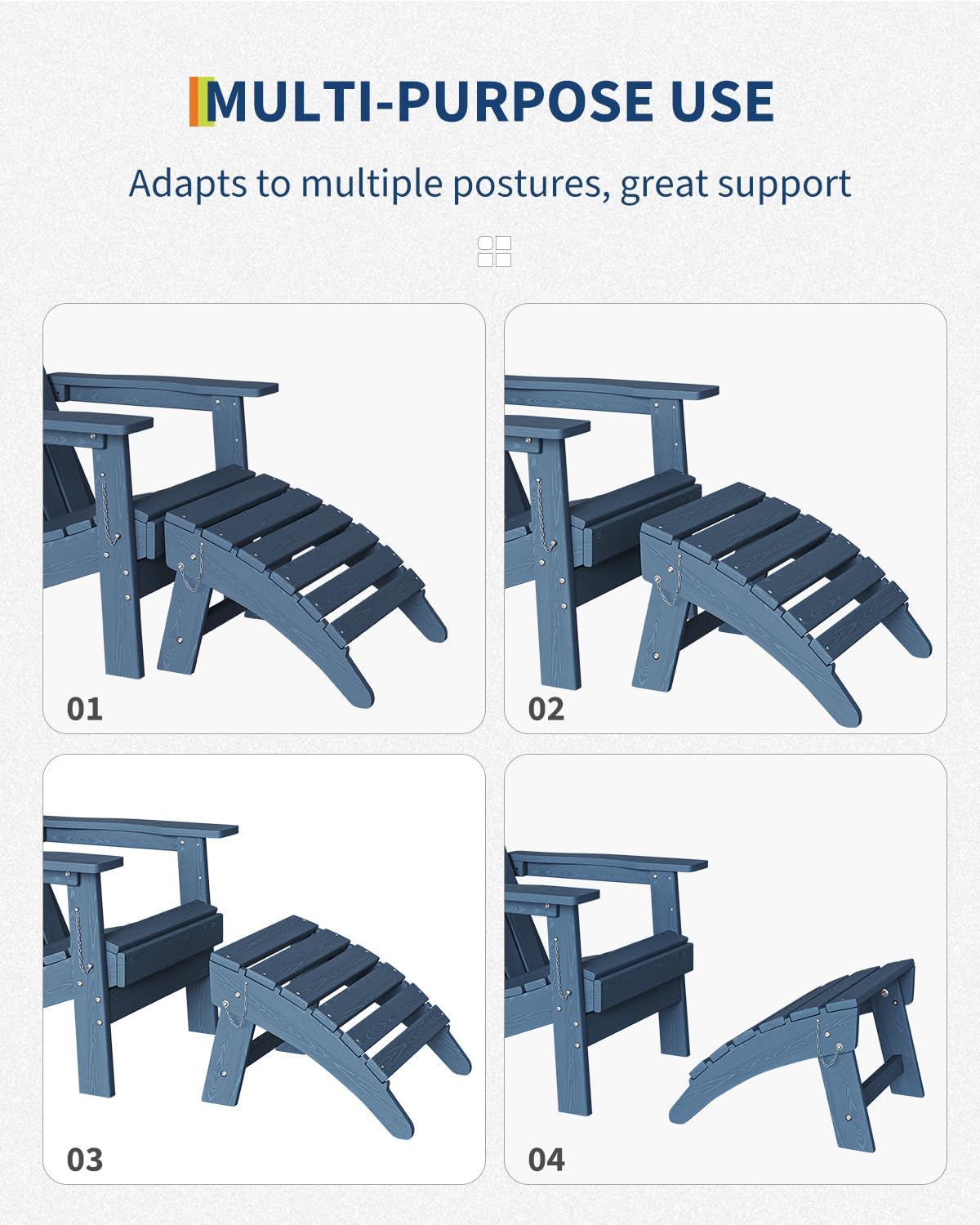 Navy Blue HDPE Folding Adirondack Outdoor Ottoman