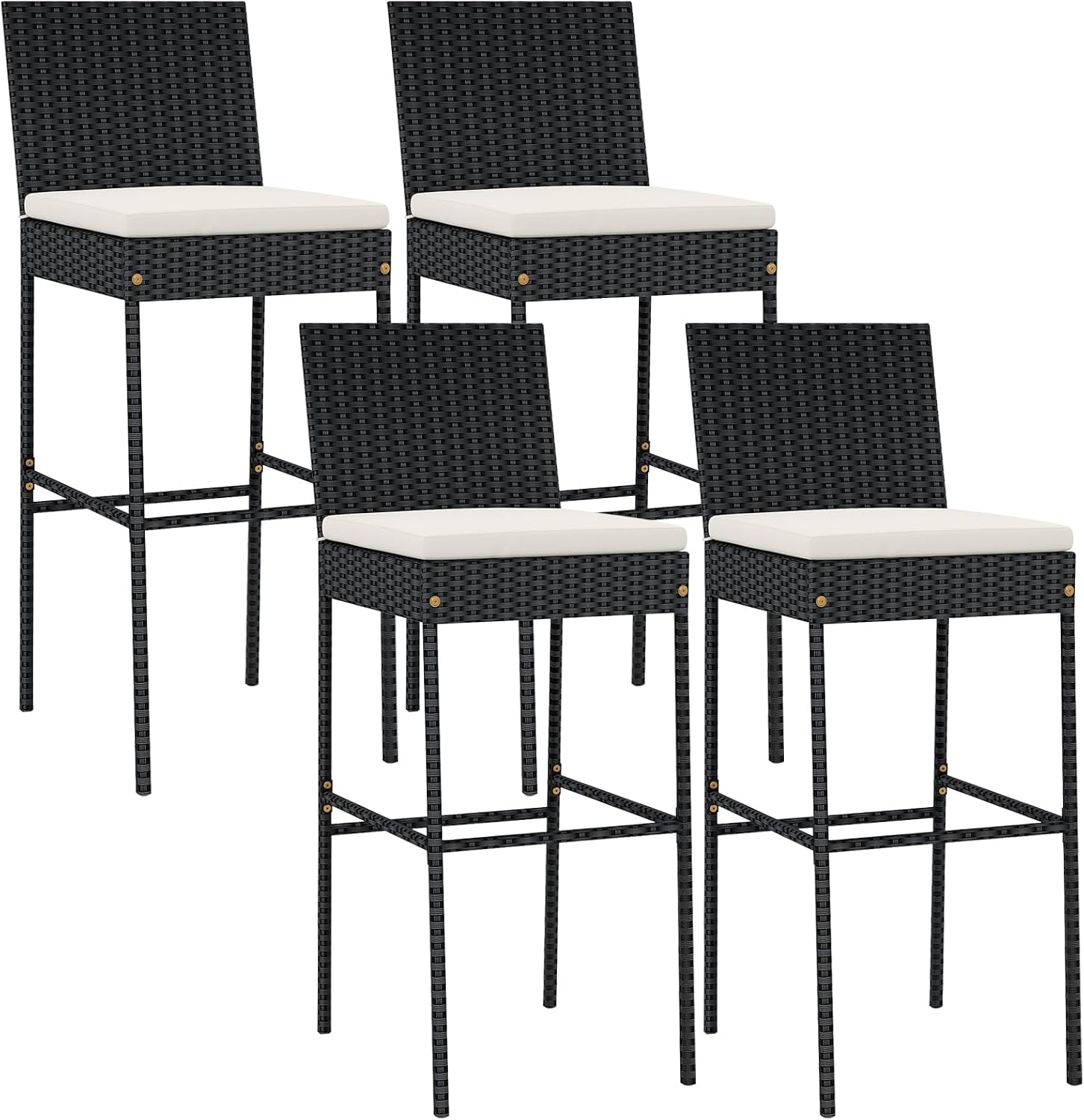 Set of 4 Black Wicker Outdoor Bar Stools with Cushions