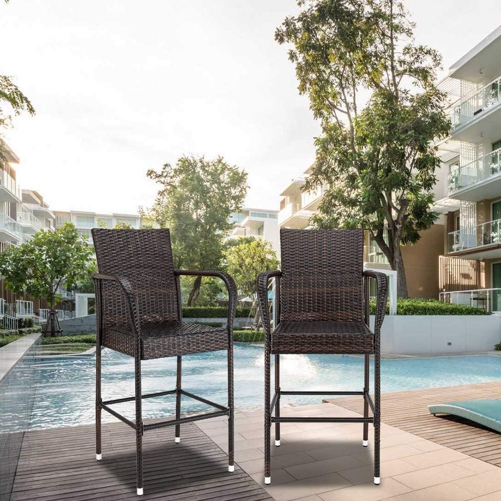 Set of 2 Outdoor Wicker Bar Stools