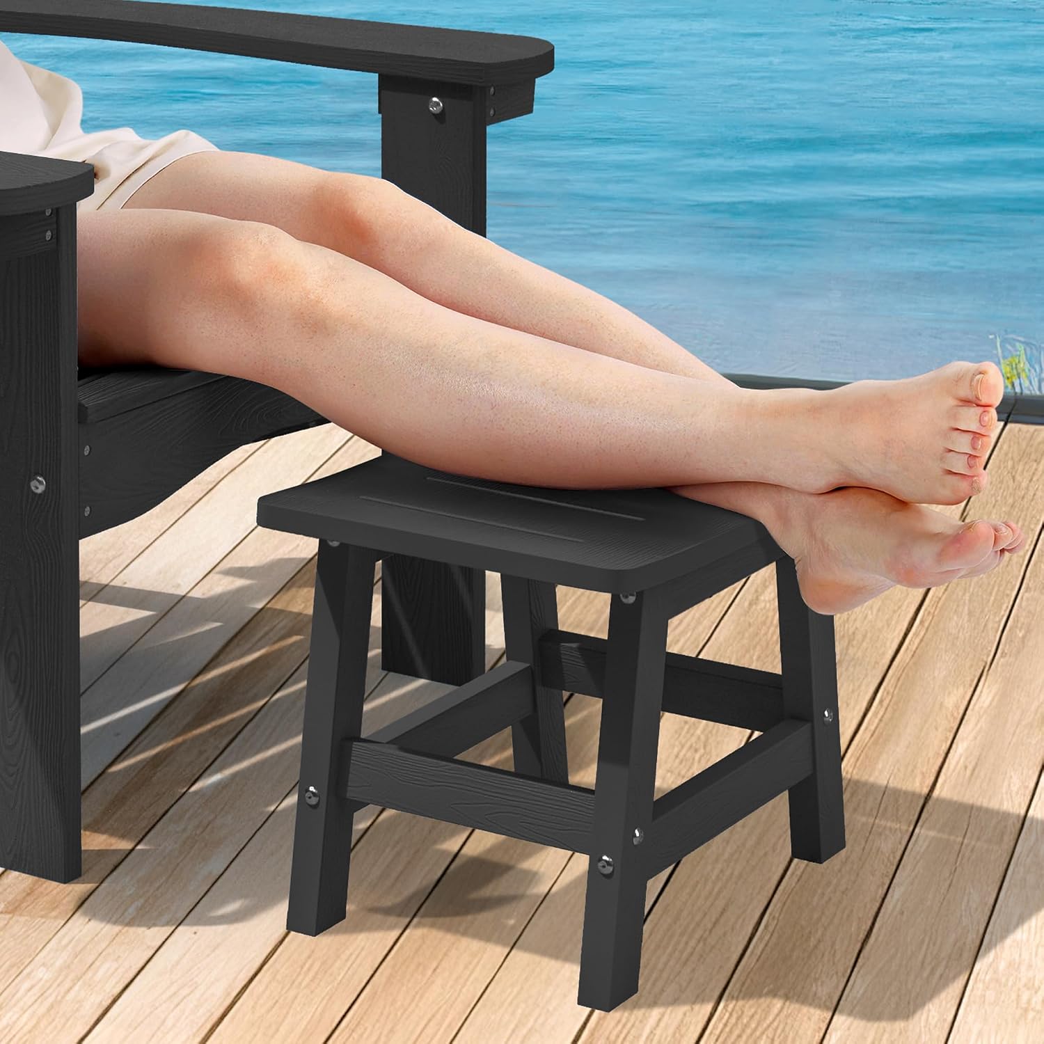Black HDPE Adirondack Outdoor Ottoman Footrest