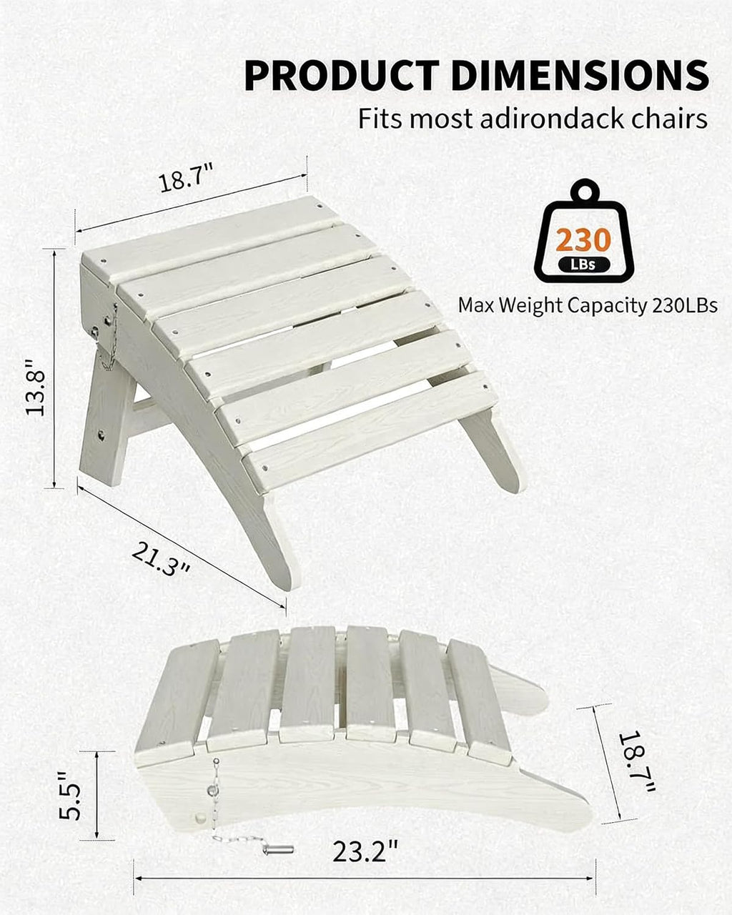 White HDPE Folding Adirondack Outdoor Ottoman