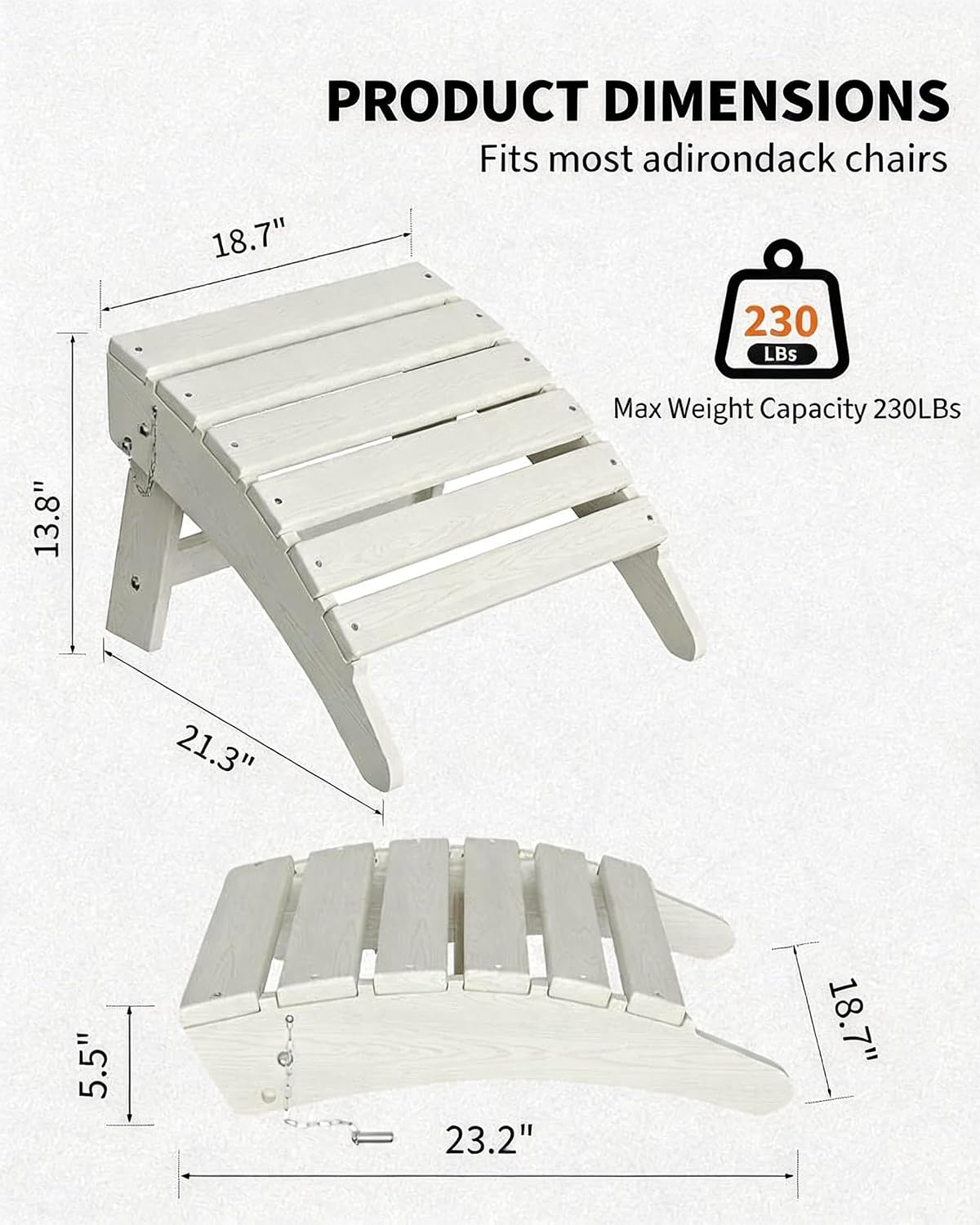 White HDPE Folding Adirondack Outdoor Ottoman