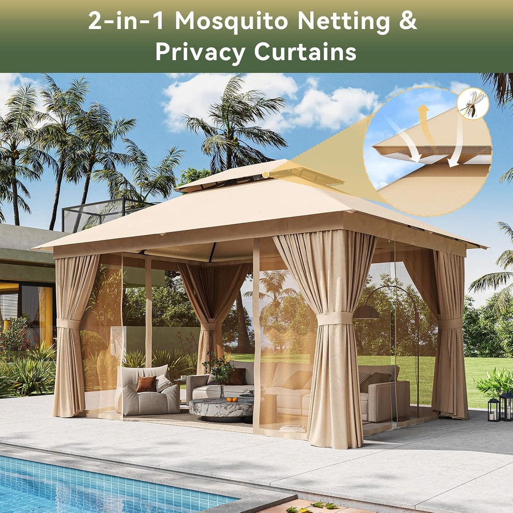 12'x10' Beige Metal Outdoor Gazebo