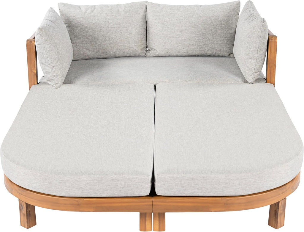 Teak Light Gray Acacia Wood Outdoor Daybed with Cushion