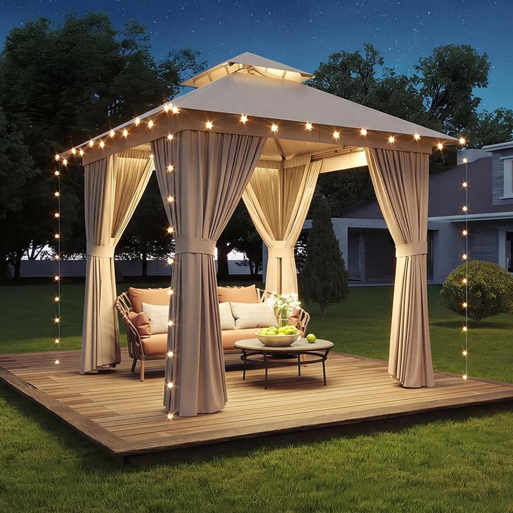 8x8 Khaki Metal Outdoor Gazebo