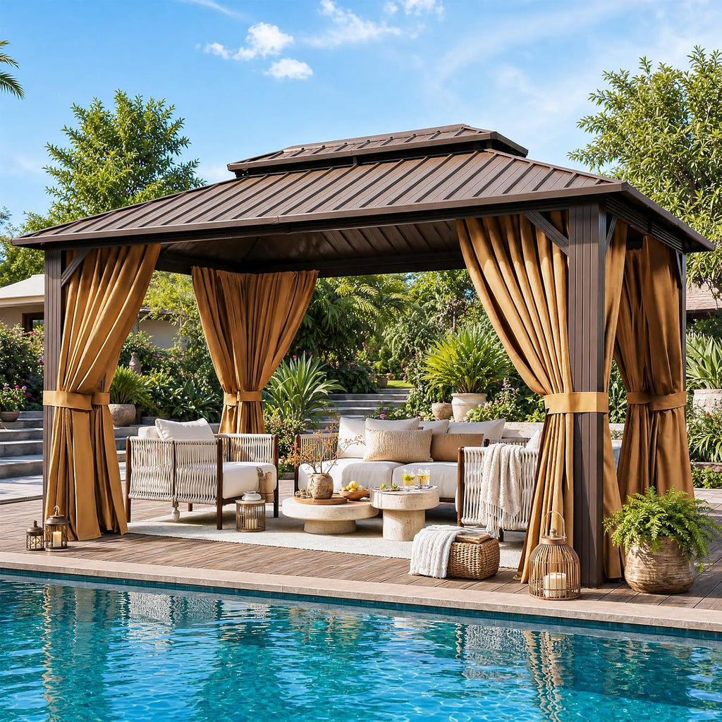 10x12FT Brown Hardtop Outdoor Gazebo