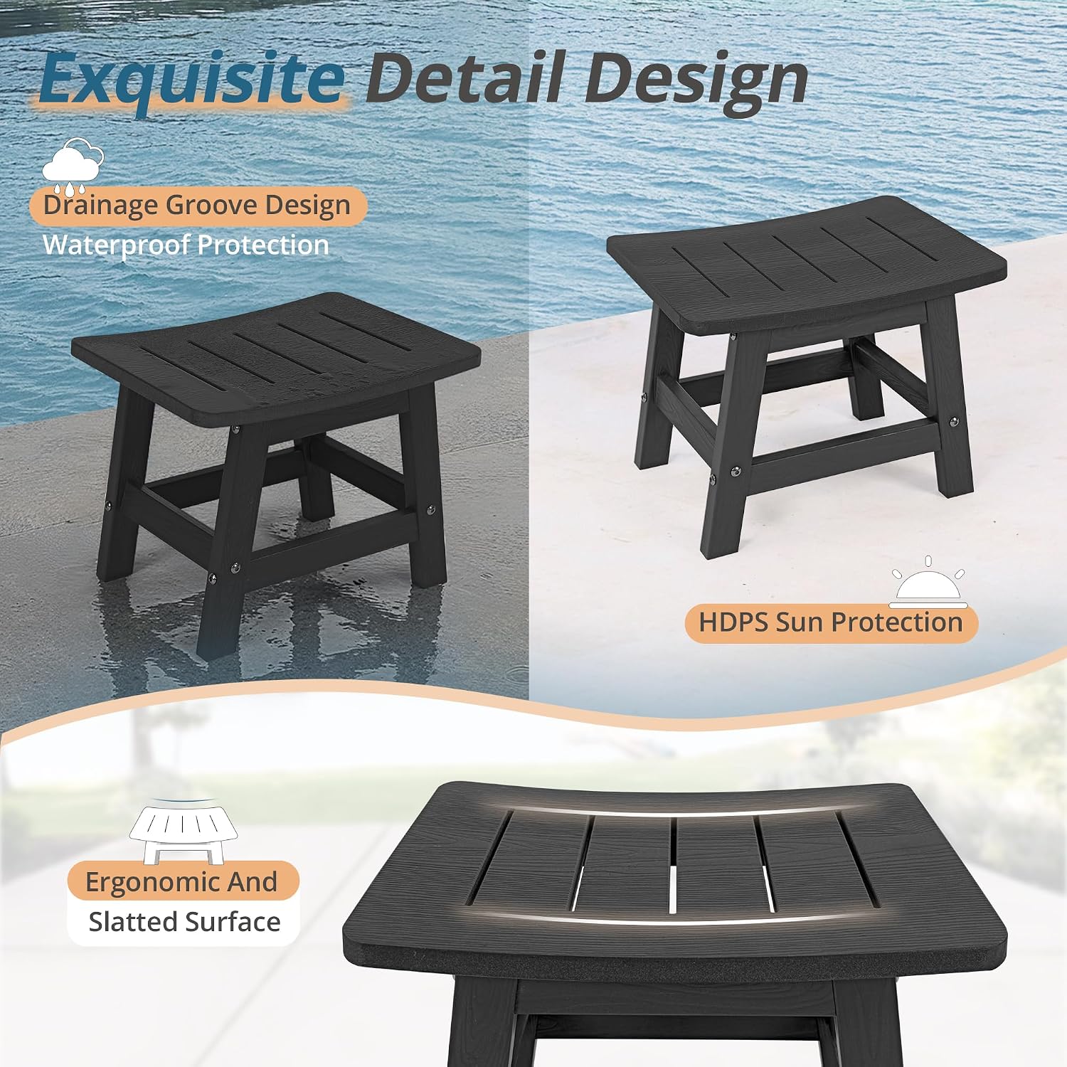 Black HDPE Adirondack Outdoor Ottoman Footrest