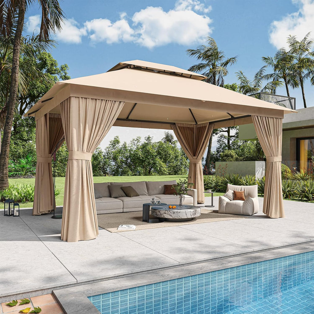 12'x10' Beige Metal Outdoor Gazebo