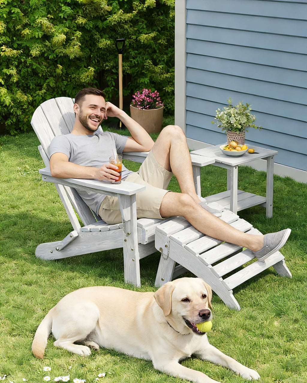 White HDPE Folding Adirondack Outdoor Ottoman
