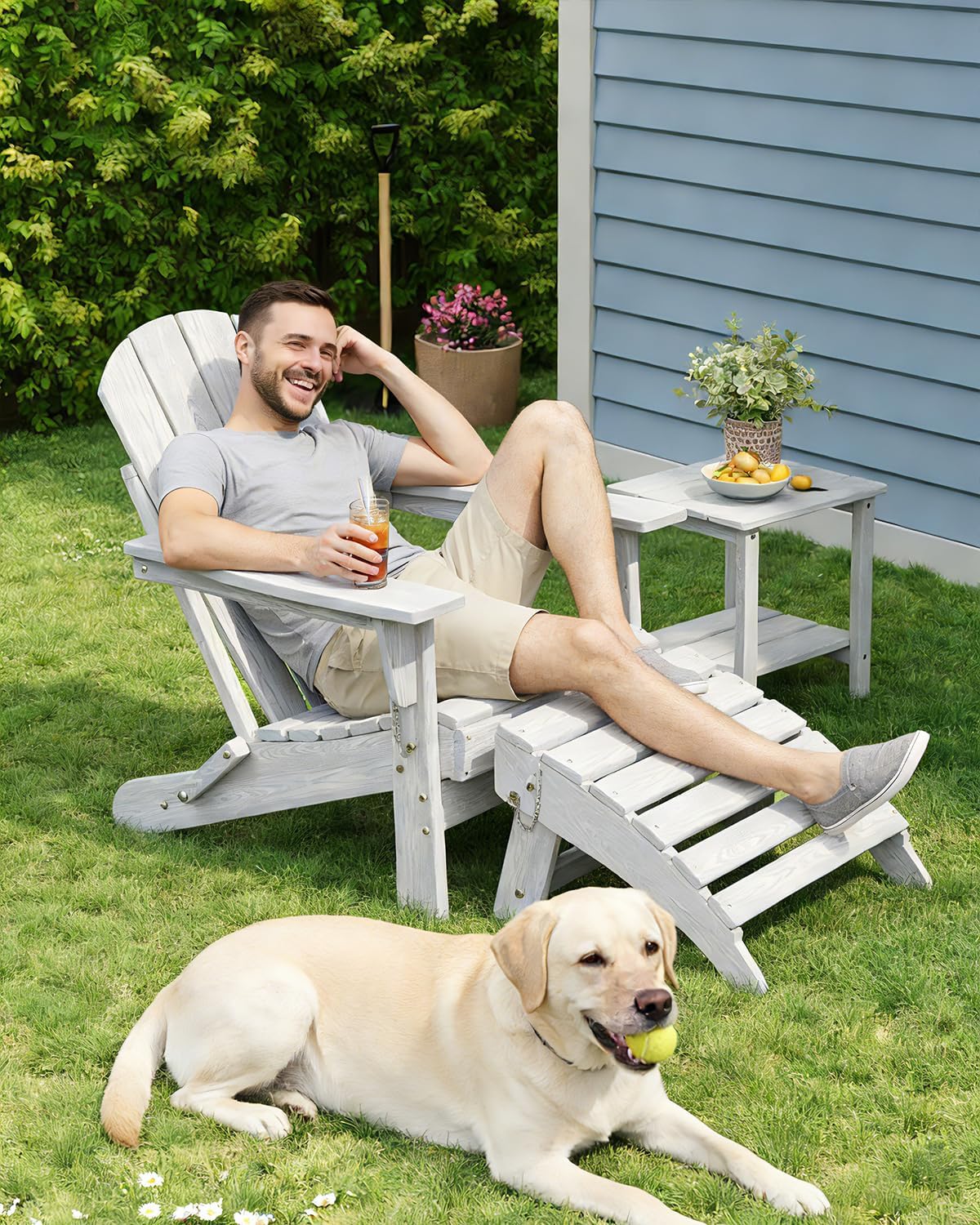 White HDPE Folding Adirondack Outdoor Ottoman