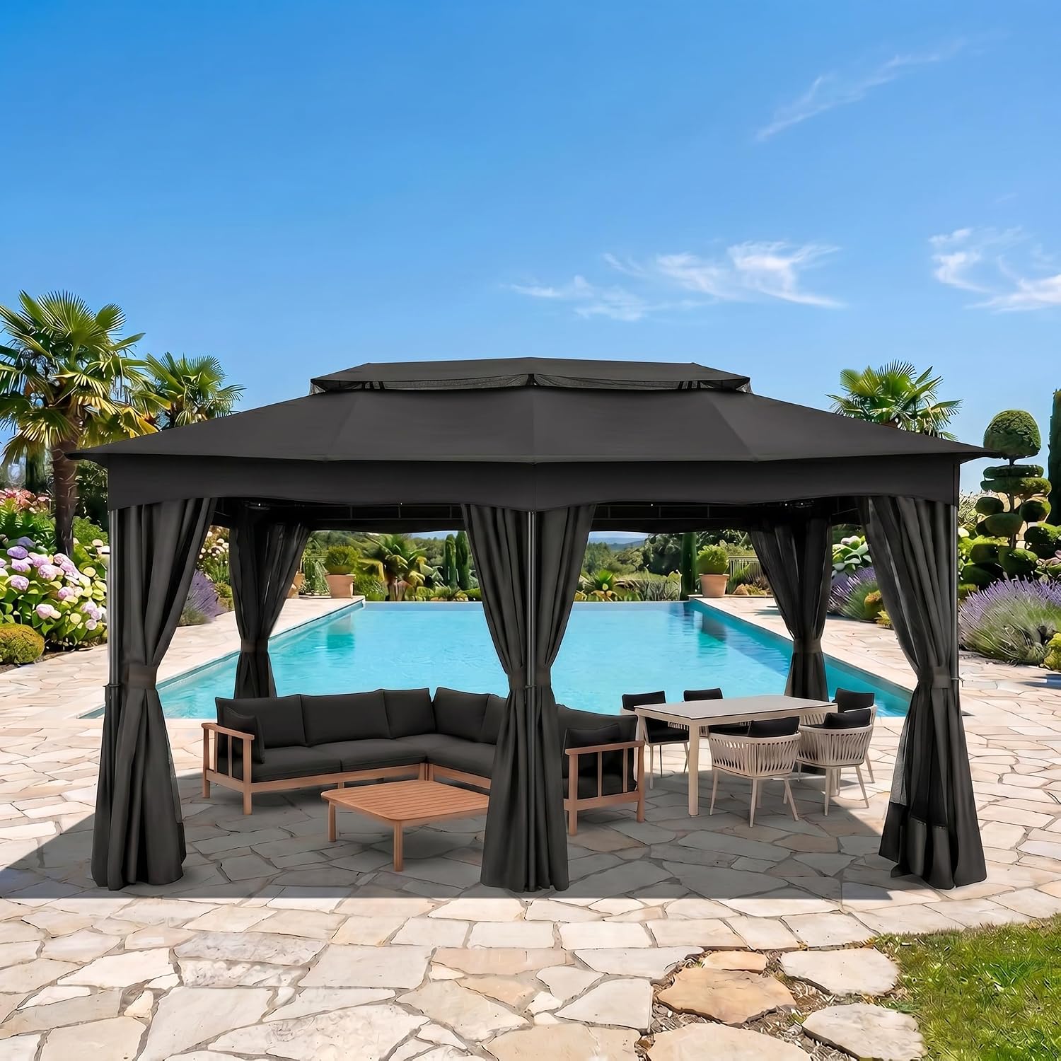 12x20 FT Black Soft Top Outdoor Gazebo