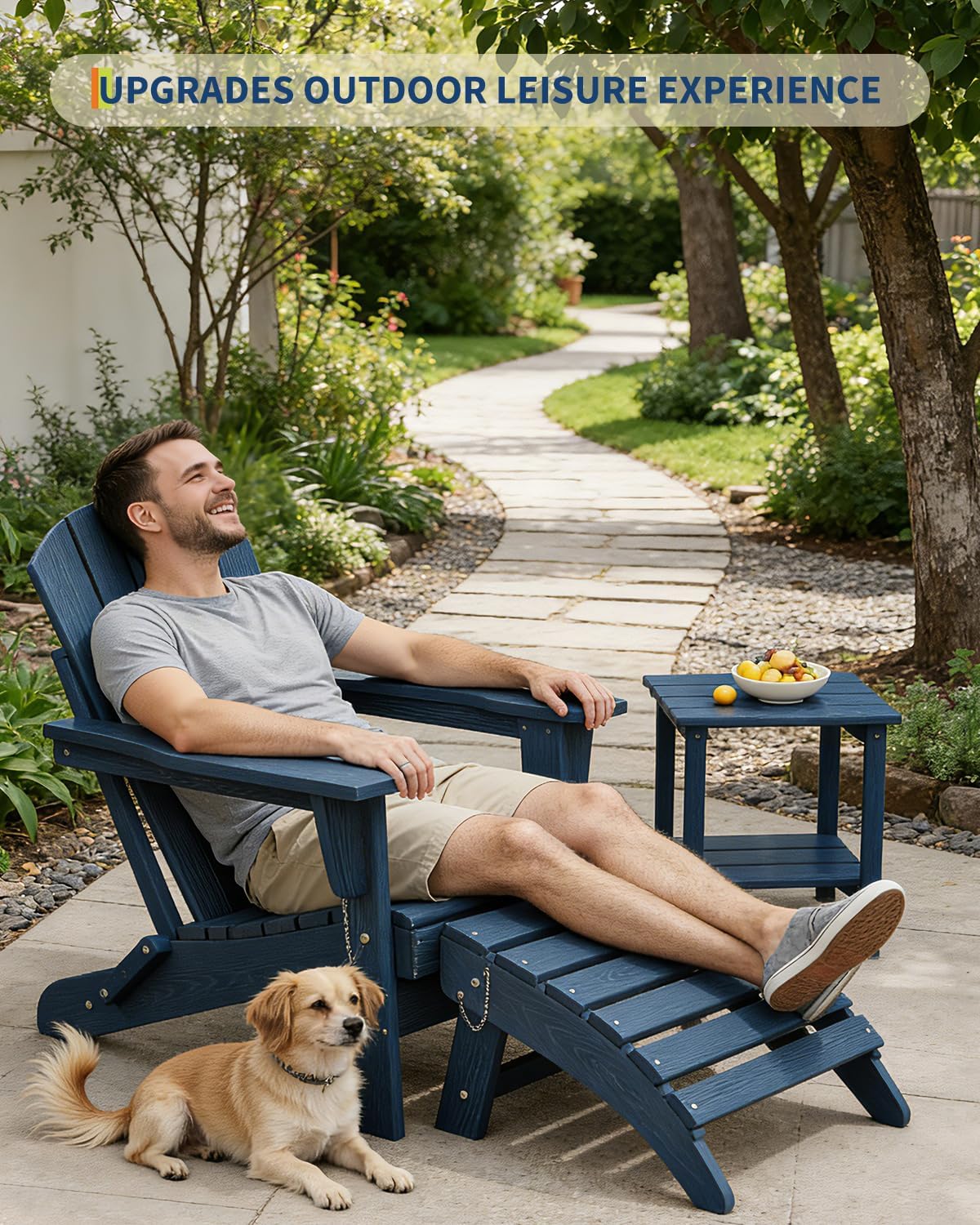 Navy Blue HDPE Folding Adirondack Outdoor Ottoman