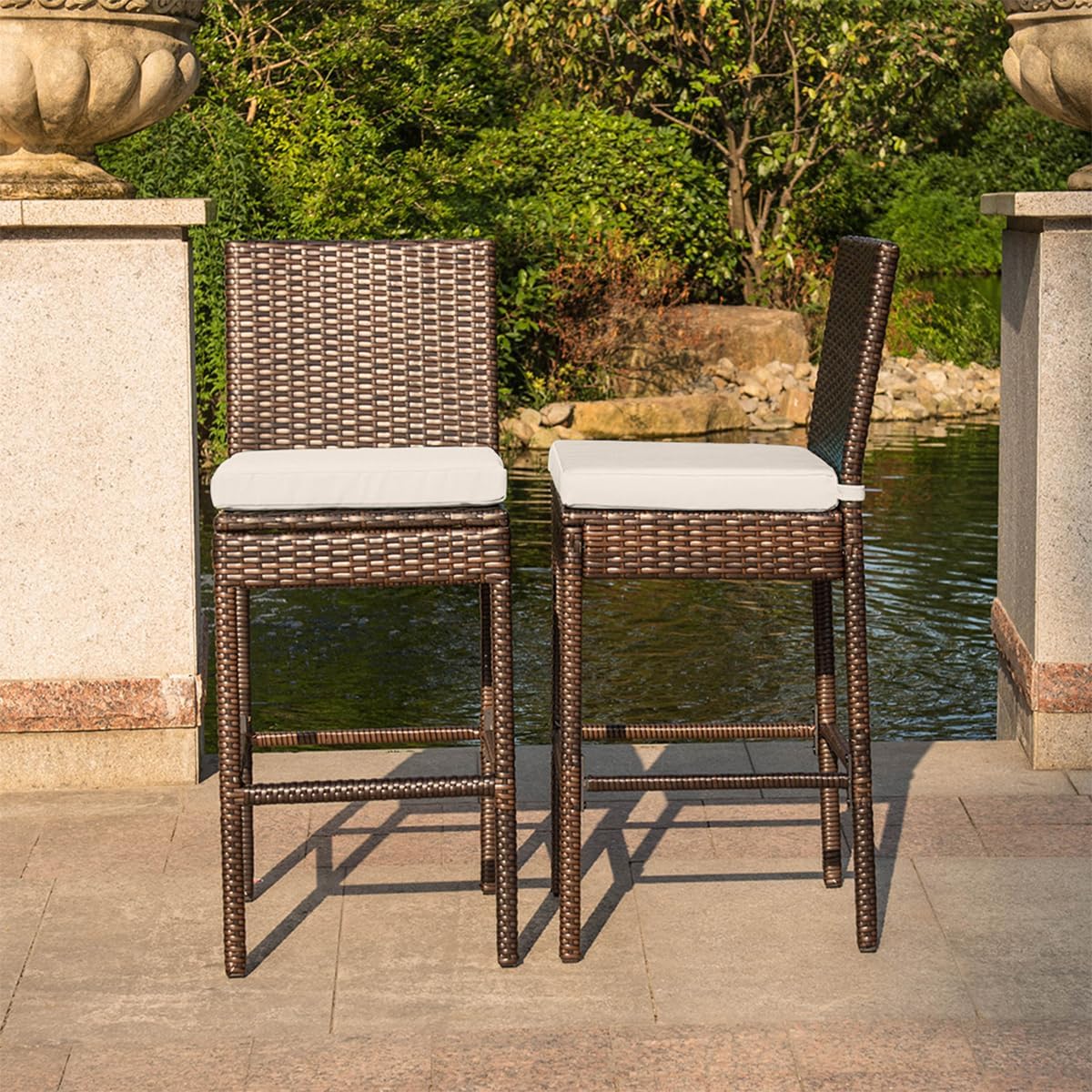 Set of 2 Outdoor Wicker Bar Stools