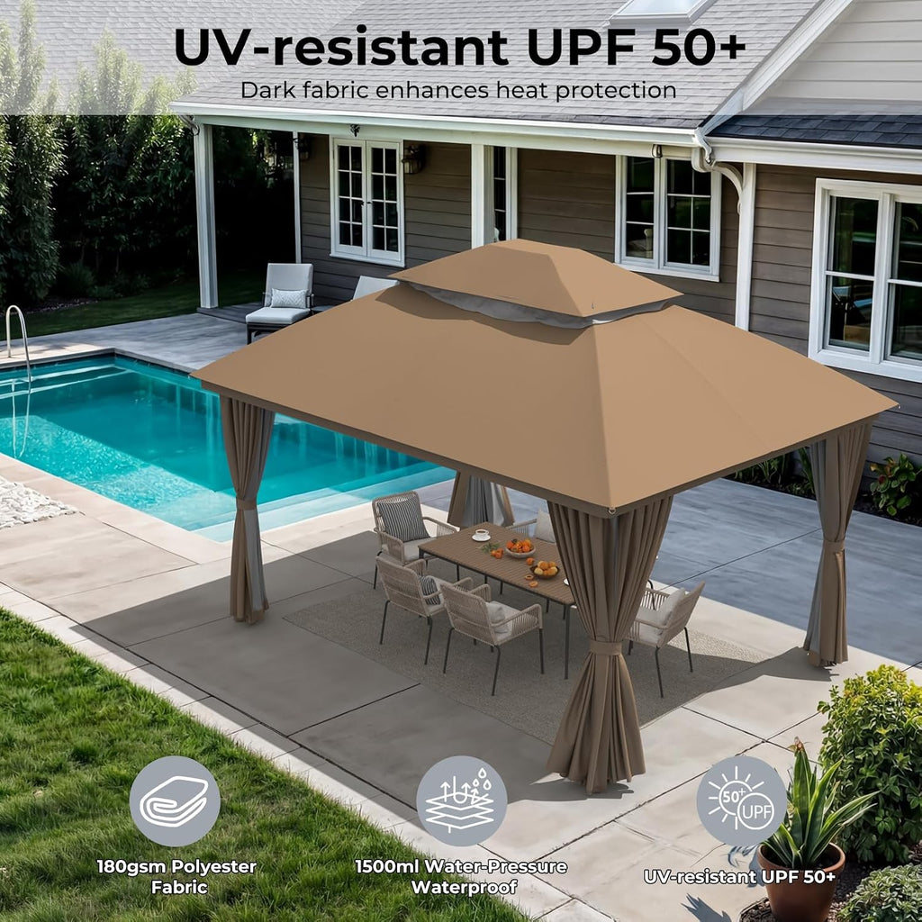Coffee Metal Outdoor Gazebo with Netting