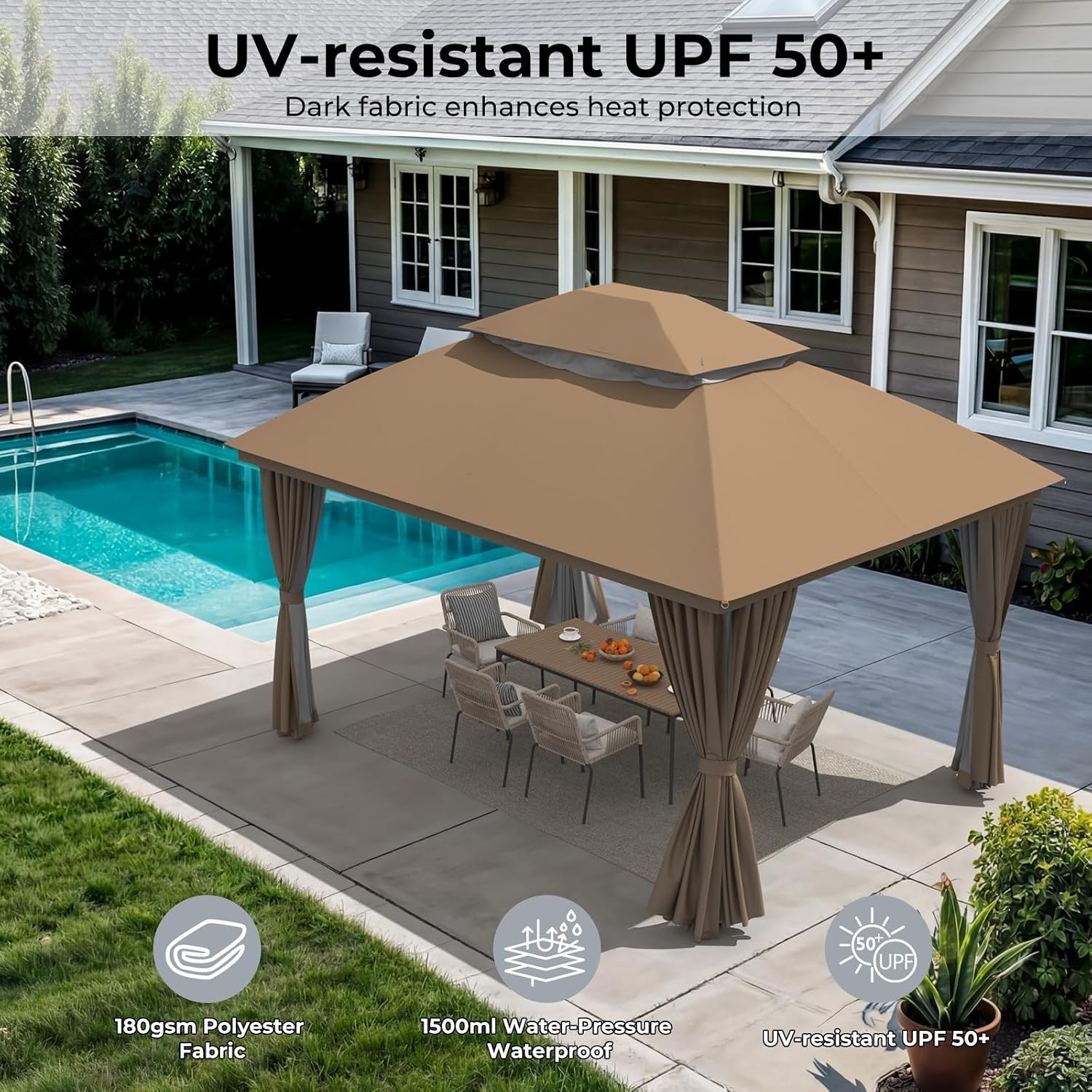 Coffee Metal Outdoor Gazebo with Netting