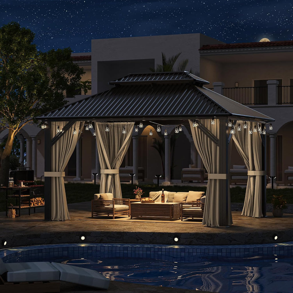 10'x12' Dark Gray Hardtop Aluminum Gazebo