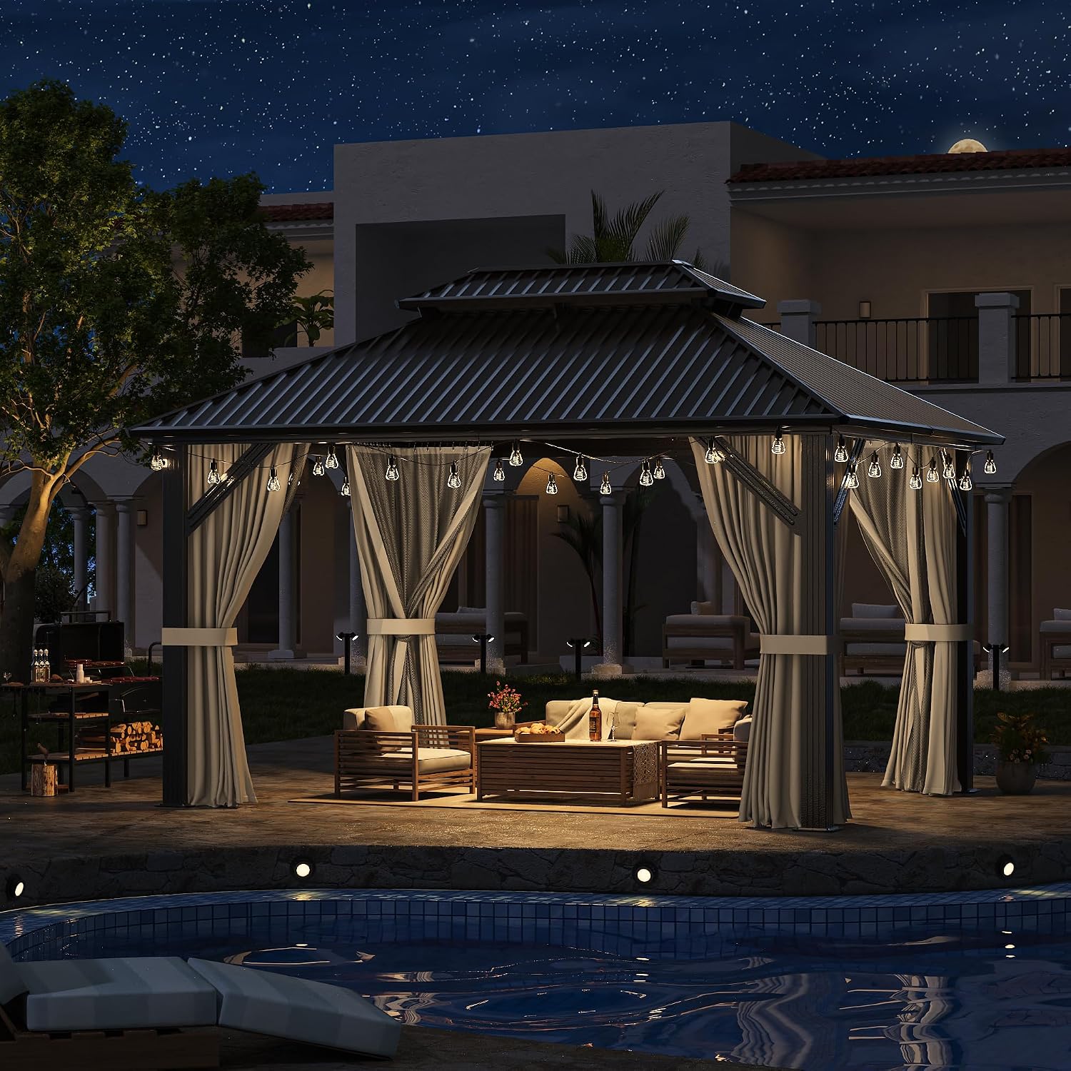10'x12' Dark Gray Hardtop Aluminum Gazebo