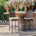 Set of 2 Beige Wicker Outdoor Bar Stools with Cushions