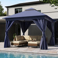 10'x10' Navy Blue Metal Outdoor Gazebo with Double Roof & Netting