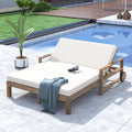 Beige Acacia Wood Adjustable Outdoor Daybed with Cushions
