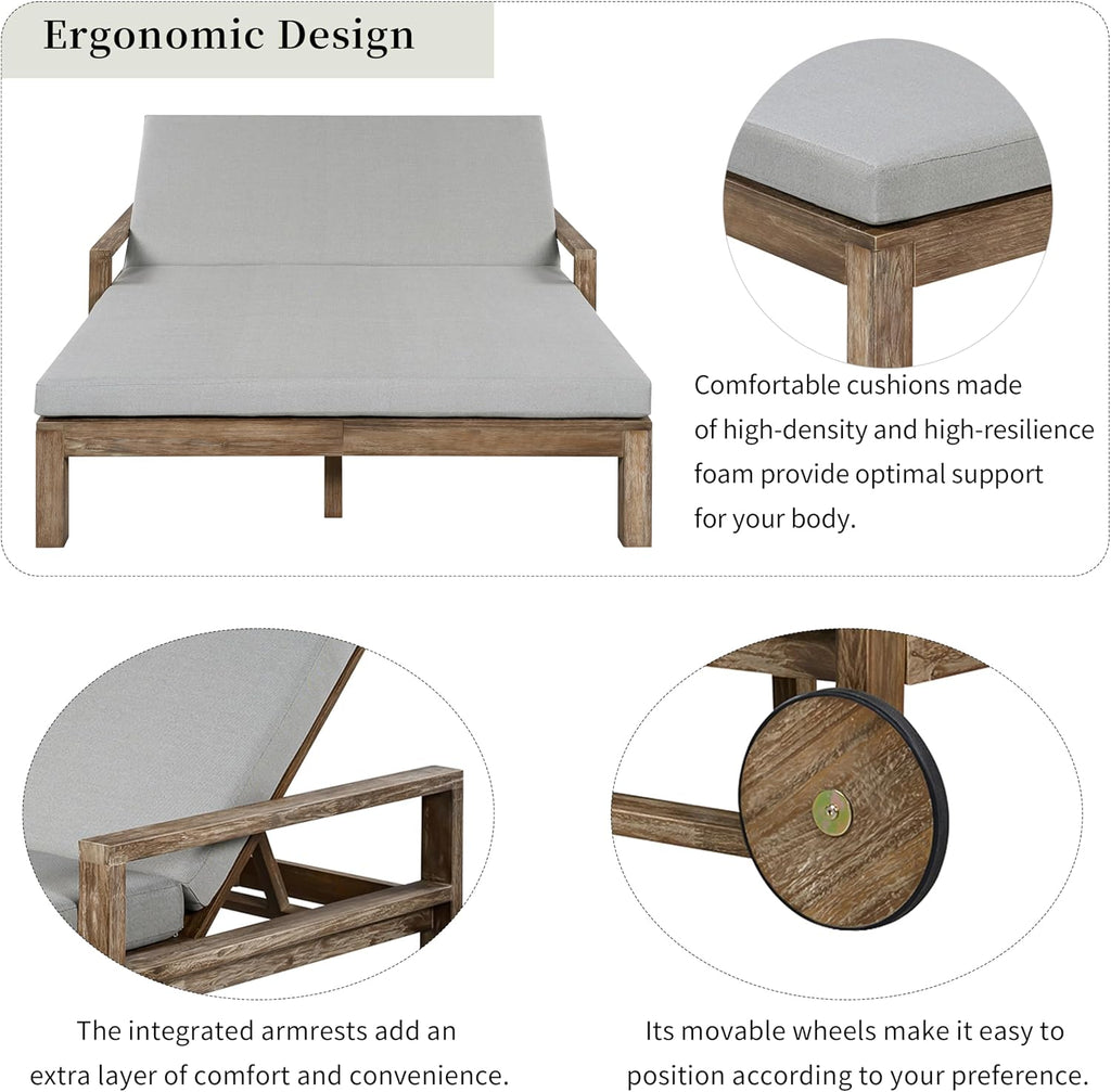Grey Acacia Wood Adjustable Outdoor Daybed with Cushions