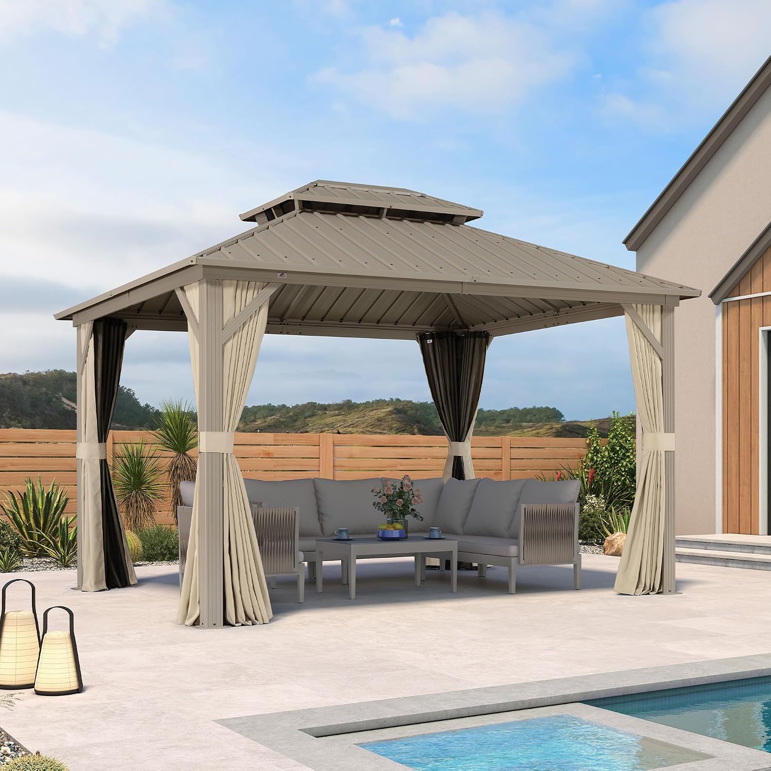 10'x12' Champagne Hardtop Aluminum Gazebo