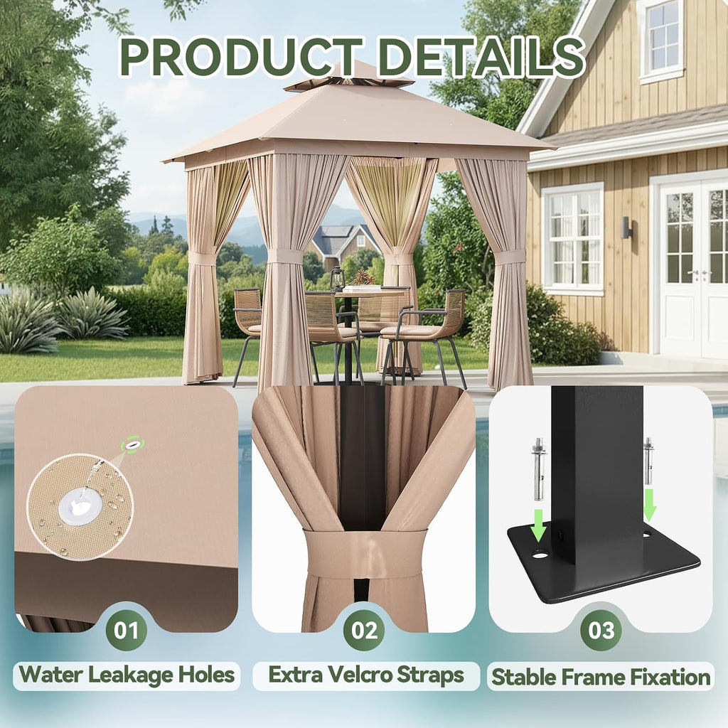 8x8 Khaki Metal Outdoor Gazebo