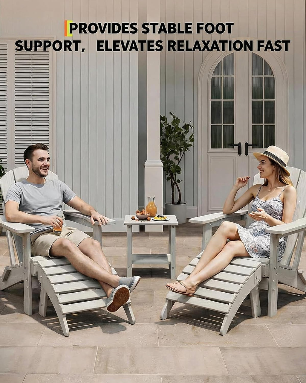 White HDPE Folding Adirondack Outdoor Ottoman