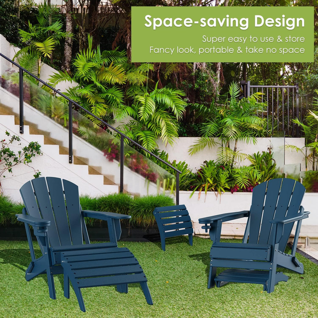 Set of 2 Blue HDPE Folding Adirondack Outdoor Ottomans