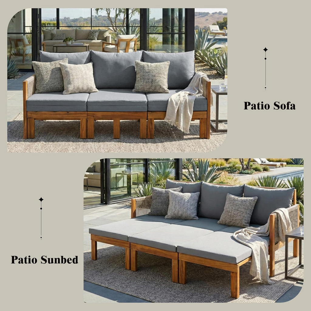 Acacia Wood Convertible Outdoor Daybed with Waterproof Cushions