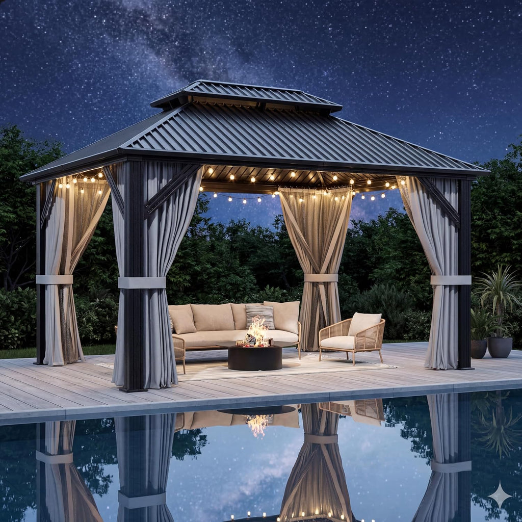10'x12' Dark Gray Hardtop Aluminum Gazebo