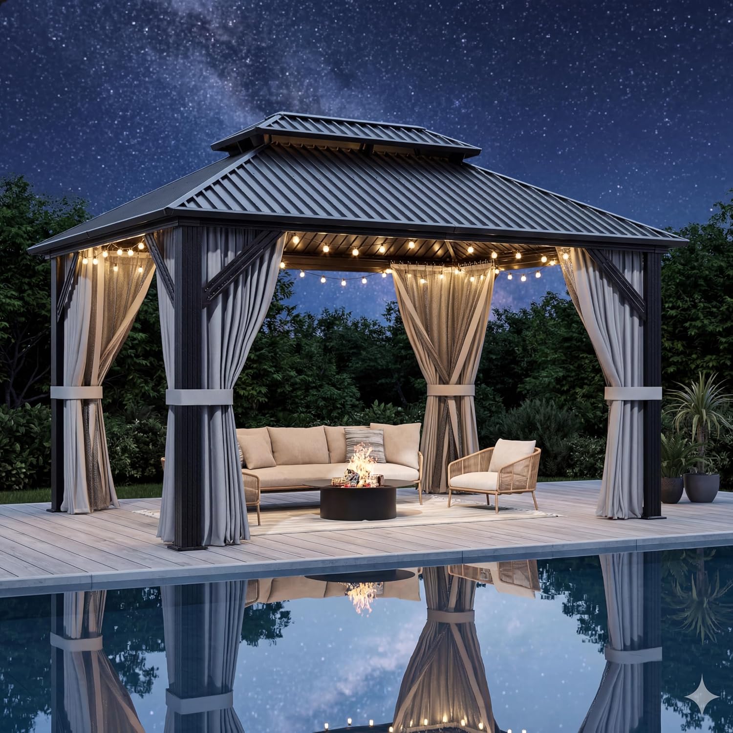 10'x12' Dark Gray Hardtop Aluminum Gazebo