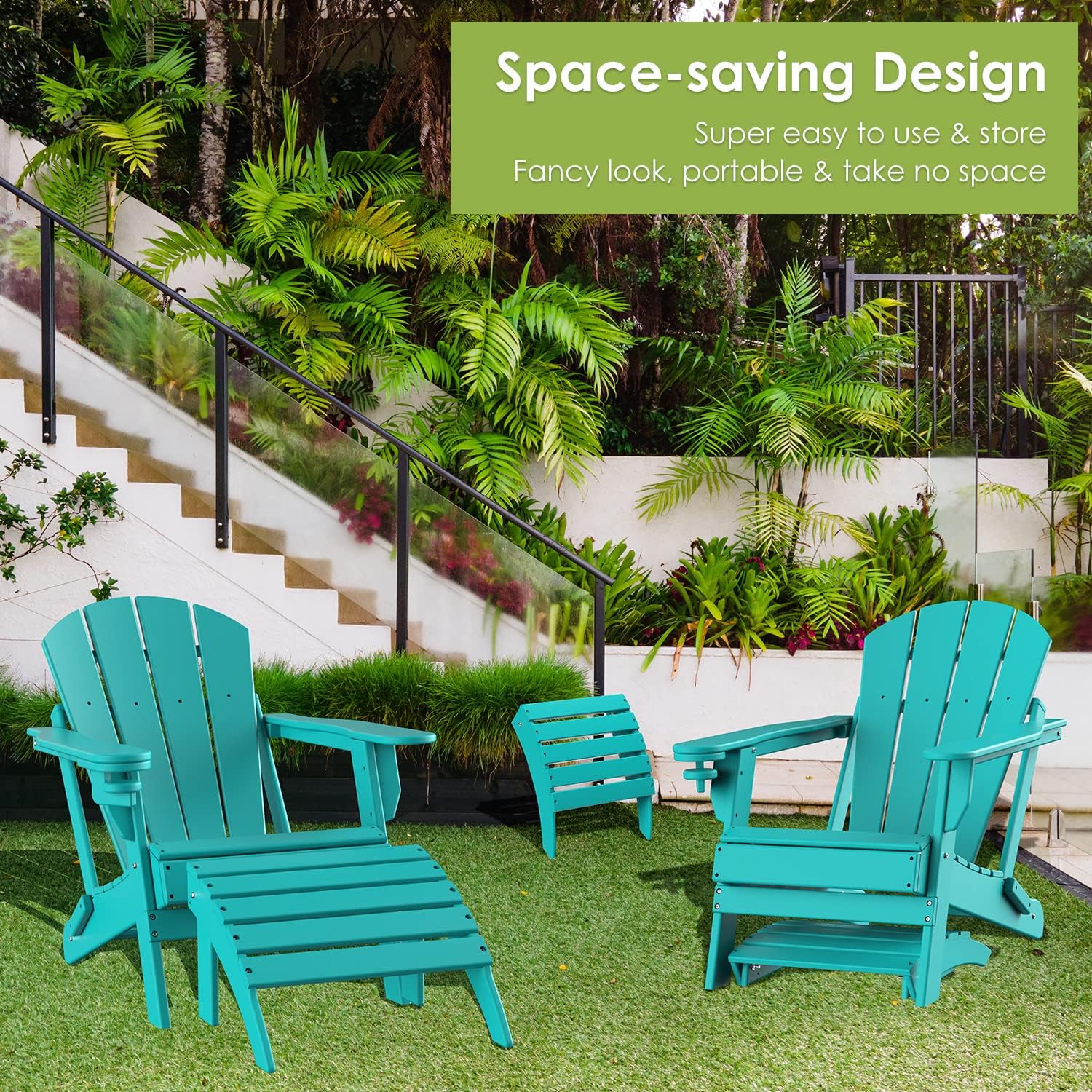 Aqua HDPE Adirondack Outdoor Ottoman Footrest