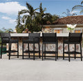 Set of 4 Black Wicker Outdoor Bar Stools with Cushions