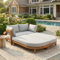 Teak Light Gray Acacia Wood Outdoor Daybed with Cushion