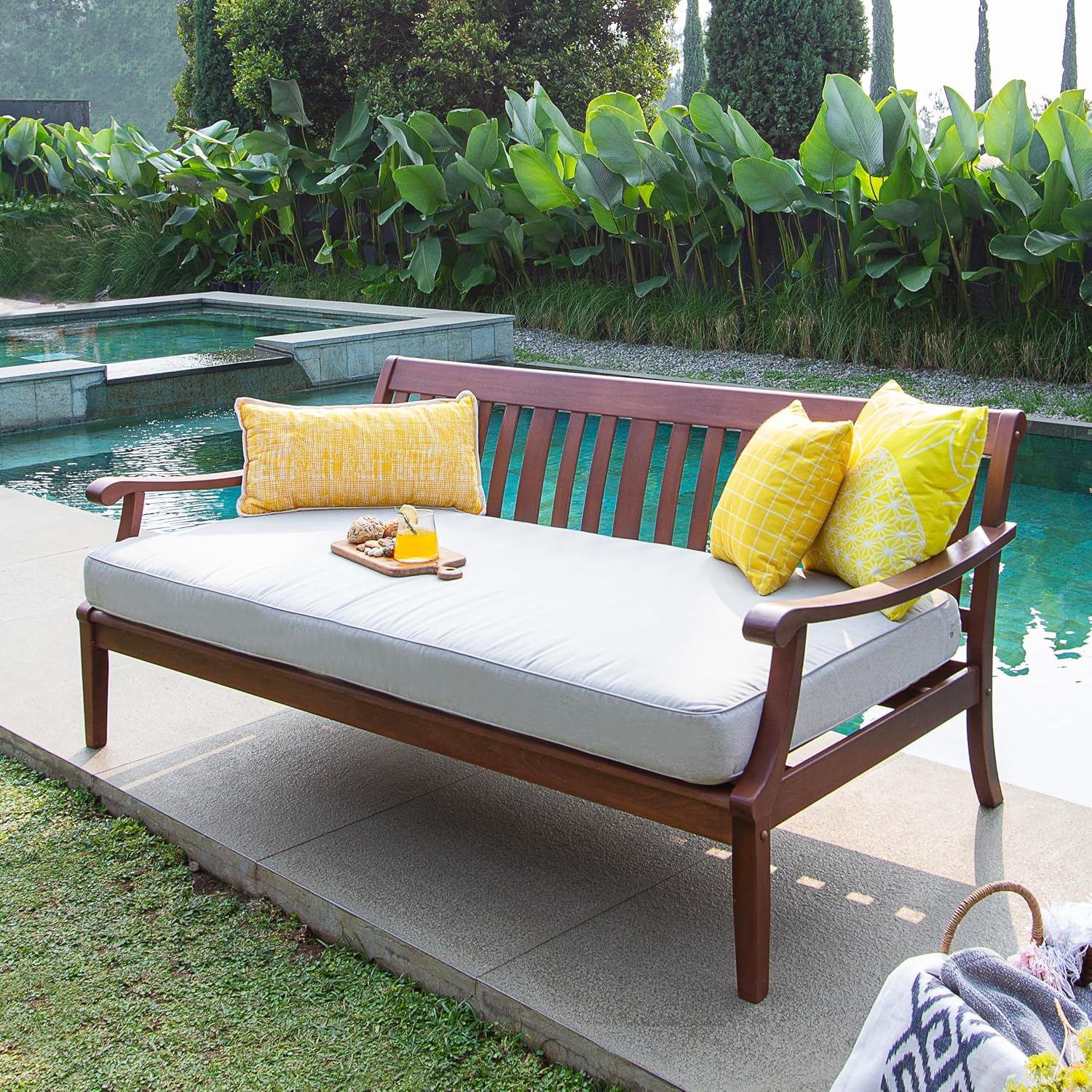 Natural Brown Oyster 3-Seater Outdoor Wood Daybed with Cushion