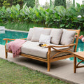 Teak Wood 3-Seater Outdoor Daybed with Beige Cushion