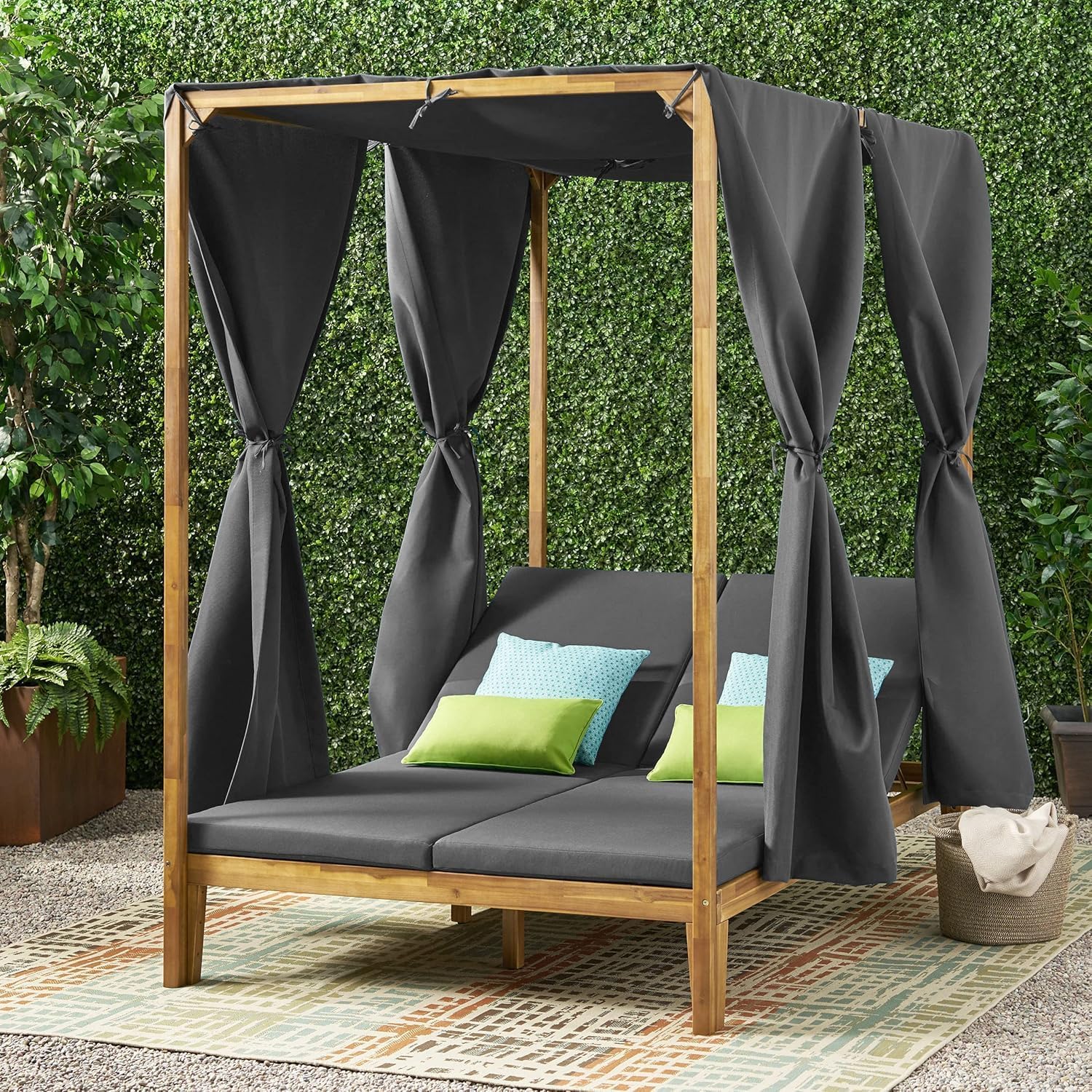 Teak Grey Acacia Wood Outdoor Daybed with Canopy