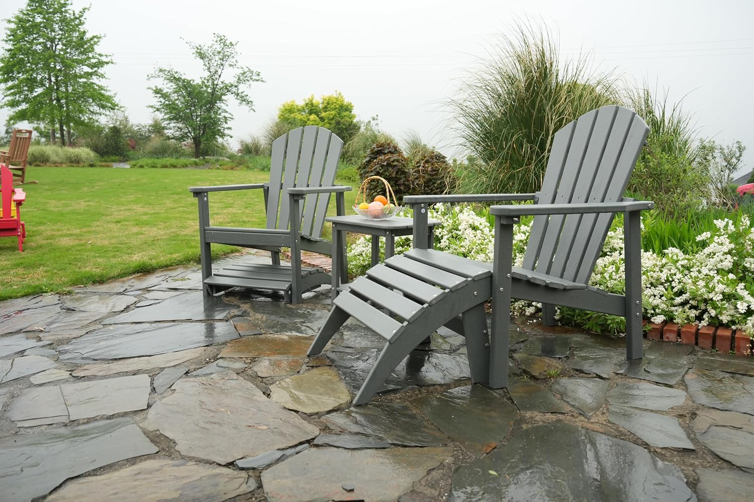 Grey HDPE Folding Adirondack Outdoor Ottoman