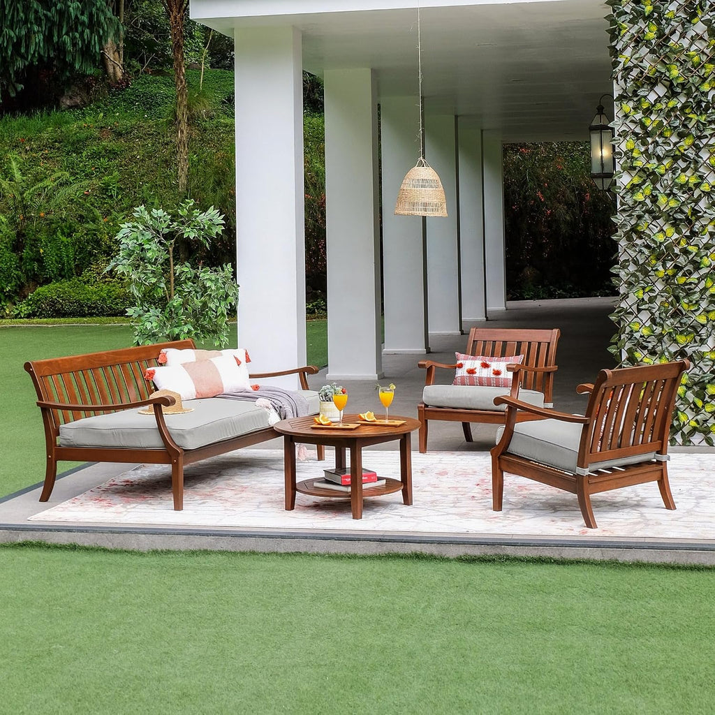 Natural Brown Oyster 3-Seater Outdoor Wood Daybed with Cushion