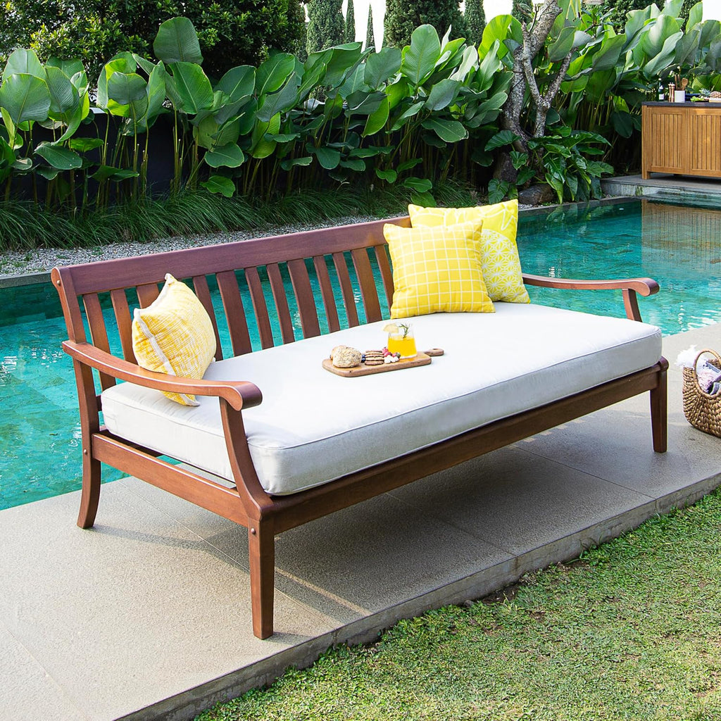Natural Brown Oyster 3-Seater Outdoor Wood Daybed with Cushion